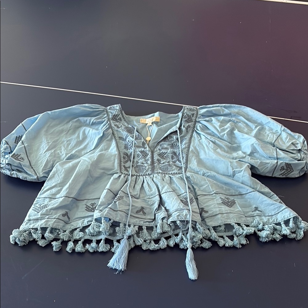 Chelsea & Violet Blue Ruffled Blouse